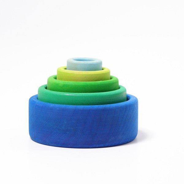 Grimms Wooden Stacking Bowls Ocean Blue - 5 Peices - Huckle + Berry KidsGrimms